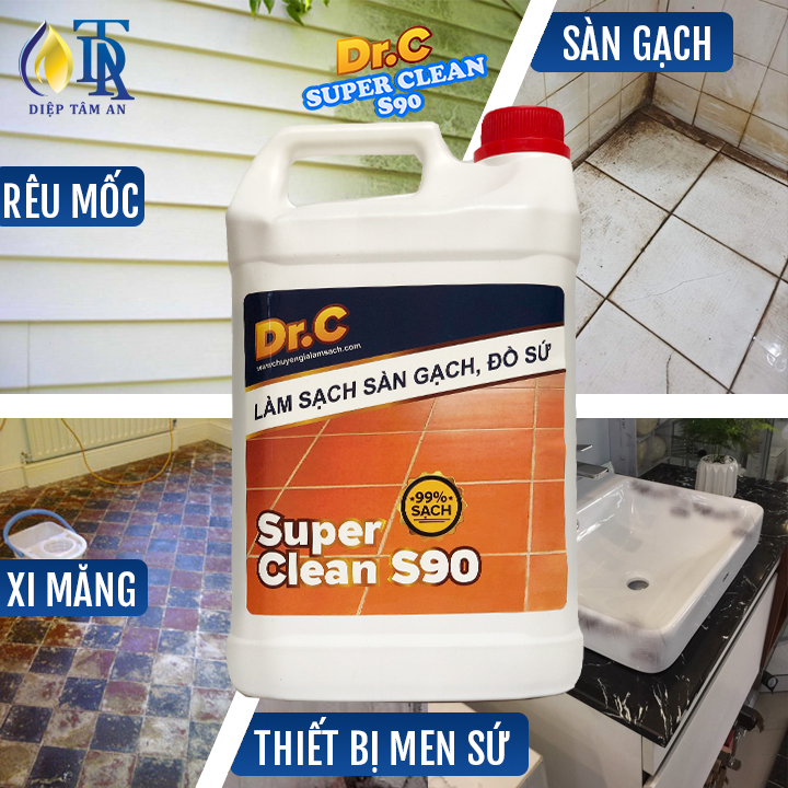 Nước Tẩy Sàn Nhà, Tẩy Sàn Xi Măng, Thiết Bị Men Sứ, Rêu Mốc, Vôi Vữa, Tẩy Phèn Trên Bề Mặt Sàn Gạch Dr.C S90 5 Lít