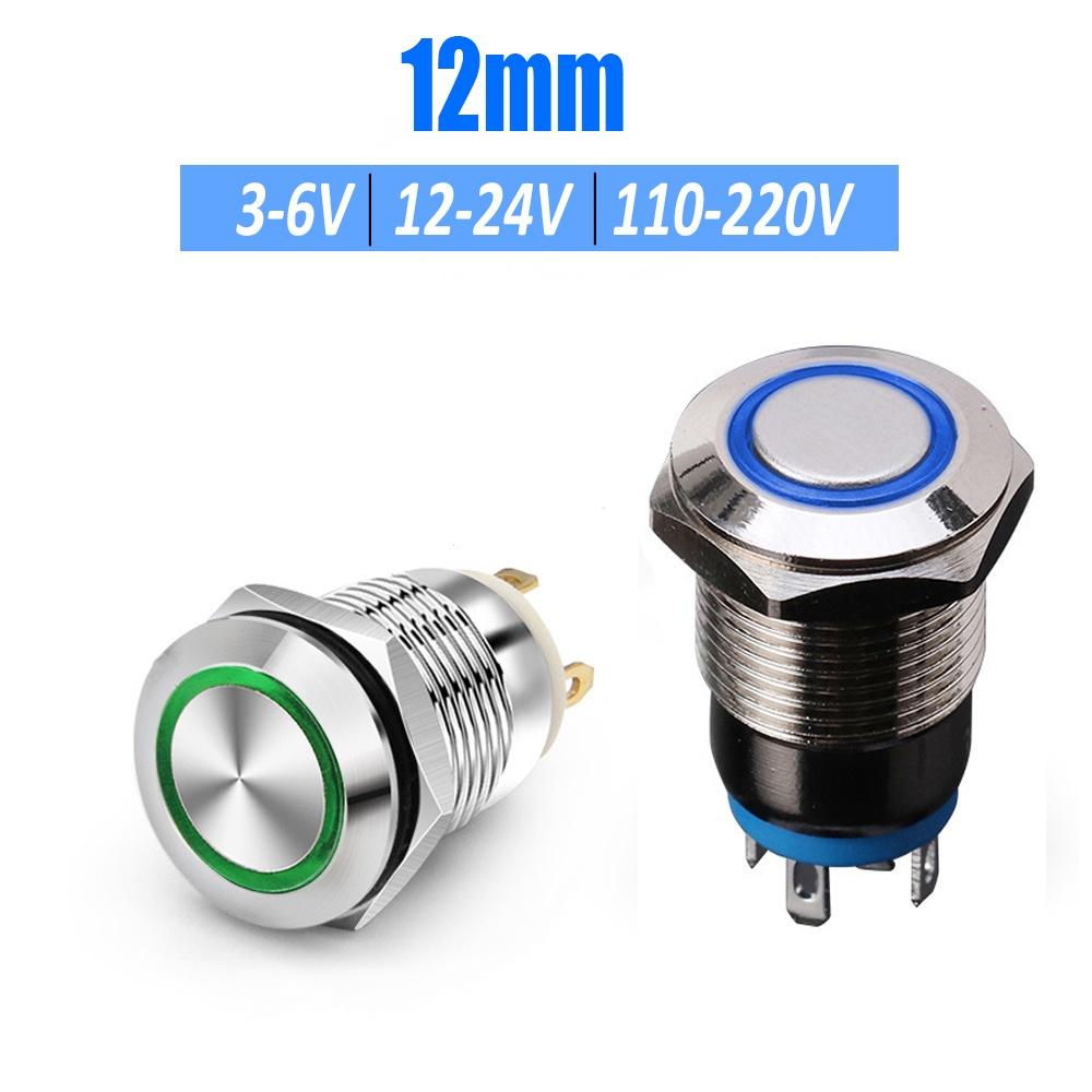 Nút nguồn nhấn nhả, Nút công tắc nhấn Tự phục hồi 12mm (3V-6V, 12V-24V, 110-220V)