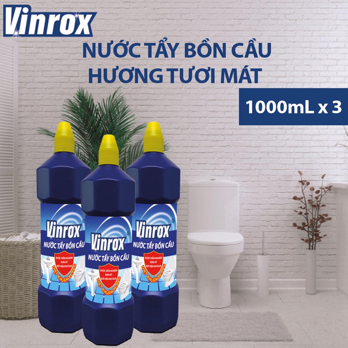 [Combo 3 TẶNG 3] 3 chai Nước Tẩy Bồn Cầu Diệt Khuẩn Khử Mùi hiệu quả VINROX 1L Fresh