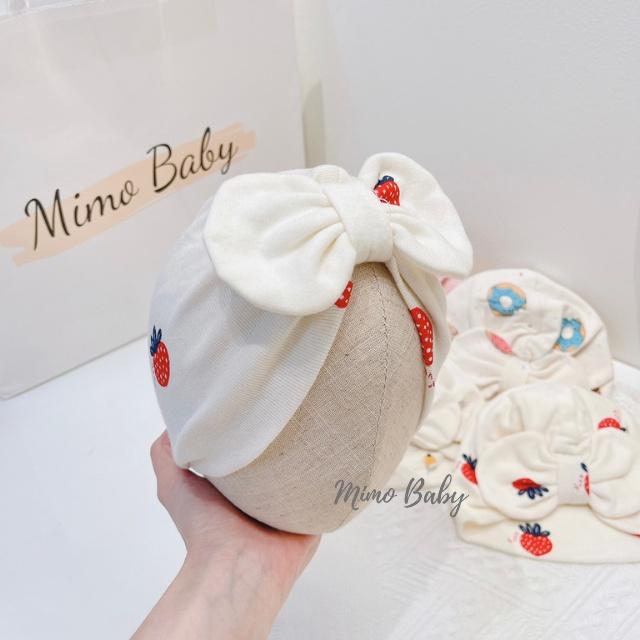 Mũ turban màu trắng kem họa tiết quả dâu xinh xắn cho bé MTB88 Mimo Baby