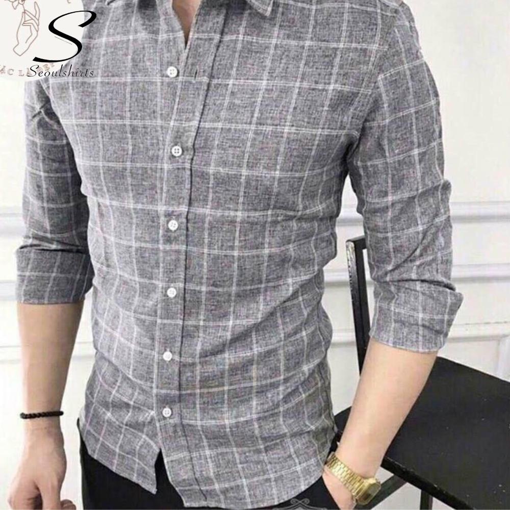 Áo Sơ Mi Đũi Nam SEOUL SHIRT Dài Tay họa tiết caro CHẤT ĐÙI HÀN CAO CẤP - SU 256