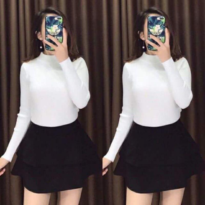 Áo len tay dài cổ cao 3 phân thun gân tăm co giãn - CH33