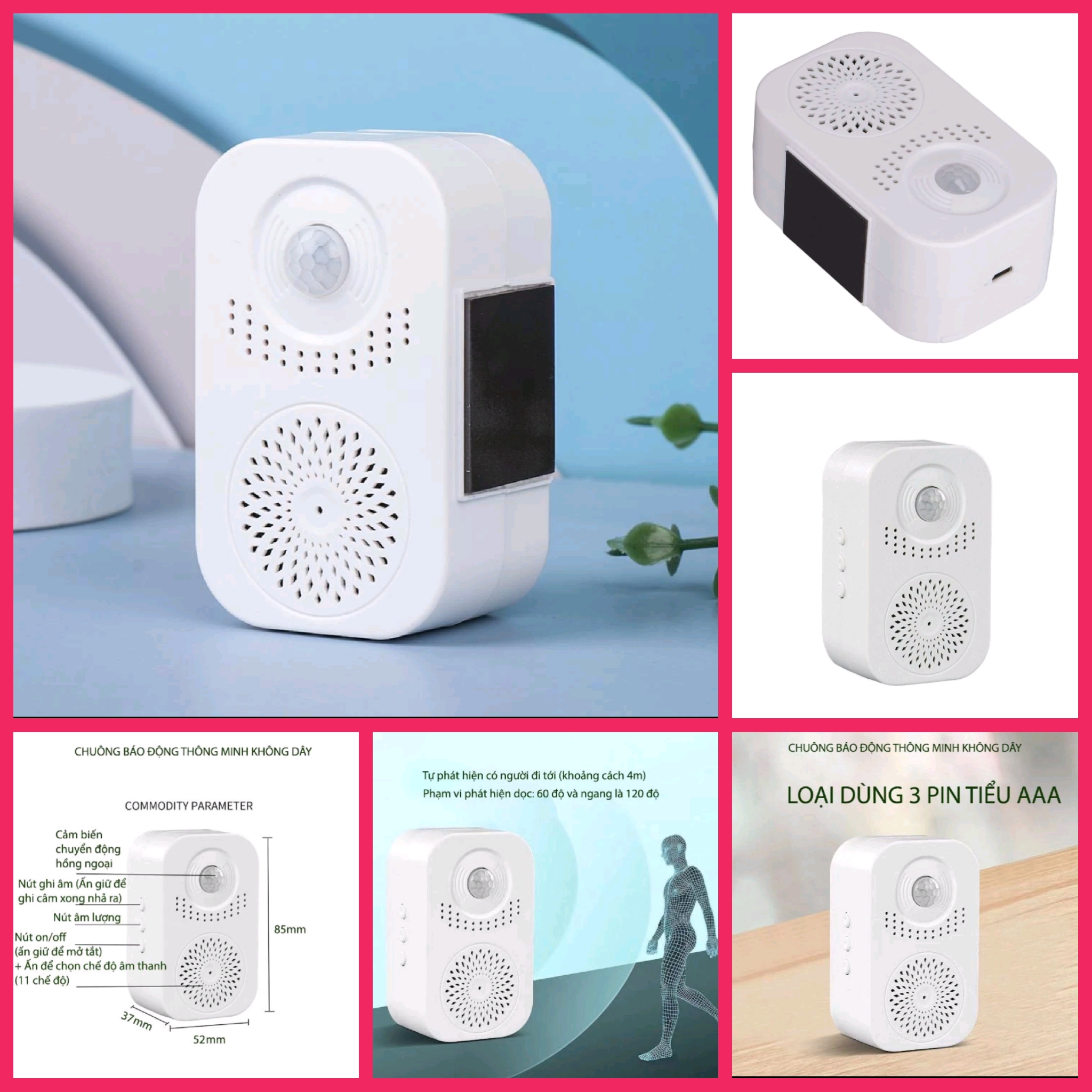 SIÊU CẤP VỚI 1 CHUÔNG GẮN CỬA BÁO KHÁCH CẢM BIẾN HỒNG NGOẠI GHI ÂM THÔNG MINH MẪU MỚI