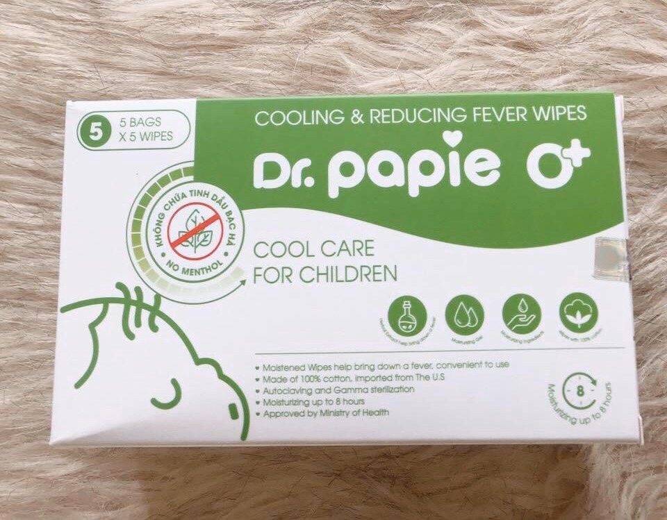 Khăn Lau Hạ Sốt Dr Papie - 1 gói xanh dương cho bé từ 3 tháng trở lên