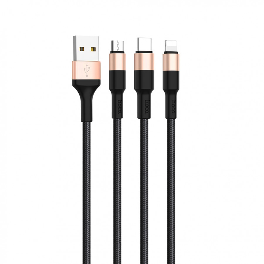 Cáp Sạc X26 Xpress 3 Trong 1 Cho Dây Bọc Nylon Micro-USB Type-C 1m Hoco X26 - Hàng Chính Hãng