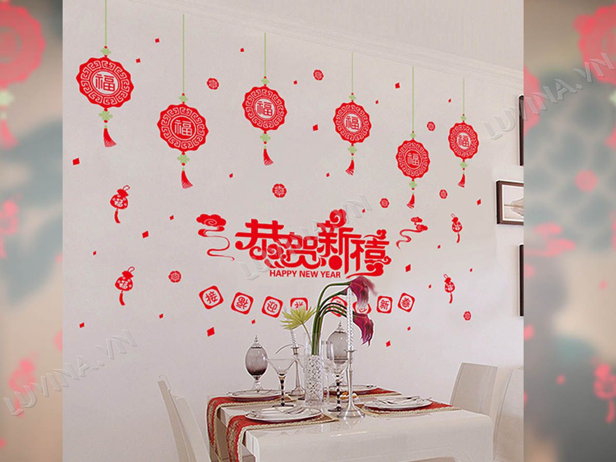Decal trang trí tết-dây treo tài lộc đỏ