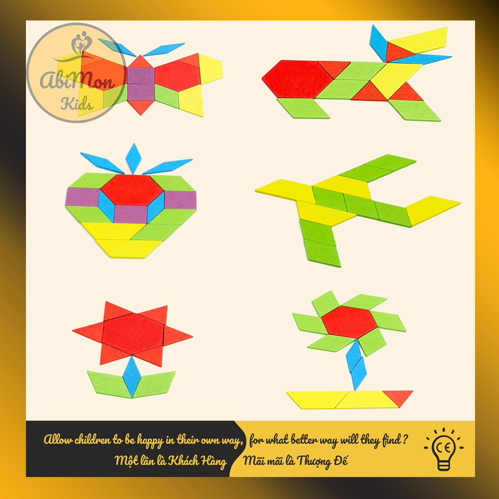 Bộ Ghép Hình Pattern Block Cho Bé (130 miếng) || Montessori cao cấp || Đồ chơi Gỗ - Giáo dục - An toàn - Thông minh