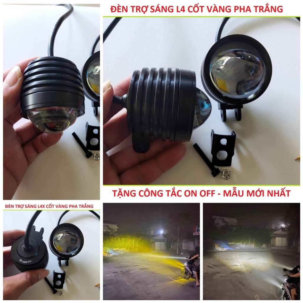 Đèn L4 bi cầu trợ sáng xe máy ô tô 2 màu cốt vàng pha trắng chống nước vỏ hợp kim loại tốt
