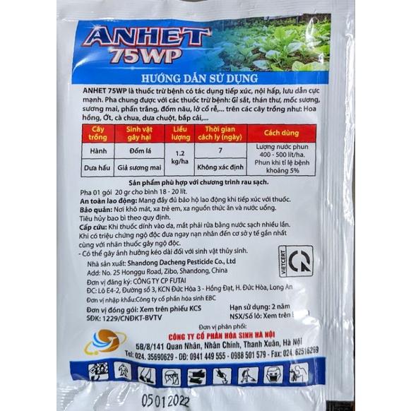 Xử lý nấm Bách bệnh Anhet 75wp, Thối nhũn cây con, phấn trắng, rỉ sắt, thán thư, mốc sương
