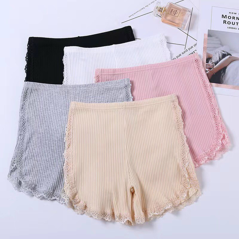 Quần mặc váy cotton gân tăm viền ren thông hơi thoáng khí