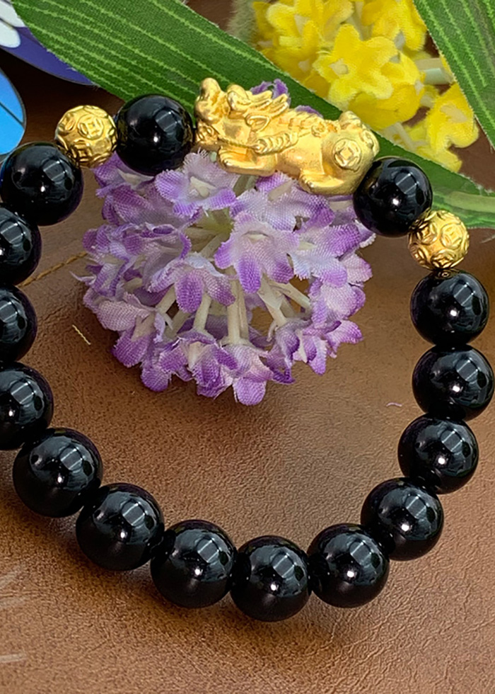 Vòng Đá Thạch Anh Đen 10 Ly Charm Tỳ Hưu Bạc Si