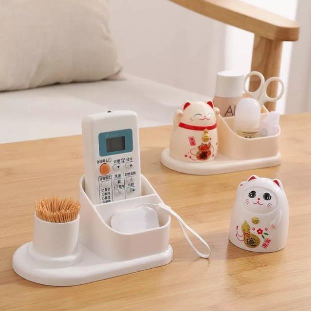 Hộp đựng tăm mèo thần tài kèm giá cắm tiện ích