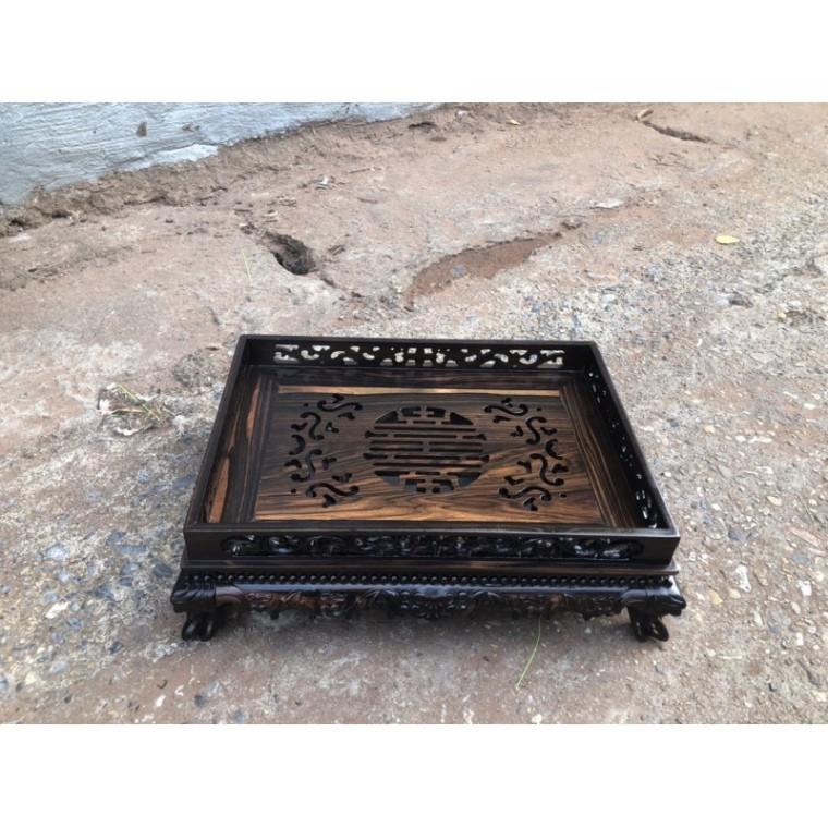 Khay trà chân quỳ gỗ mun hoa 45x35cm