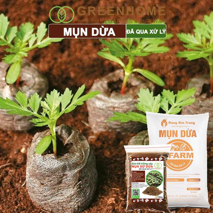 Mụn dừa đã qua xử lý, bao 1kg, chuyên trồng rau, hoa màu, dâu tây, cây ăn trái, thủy canh |Greenhome