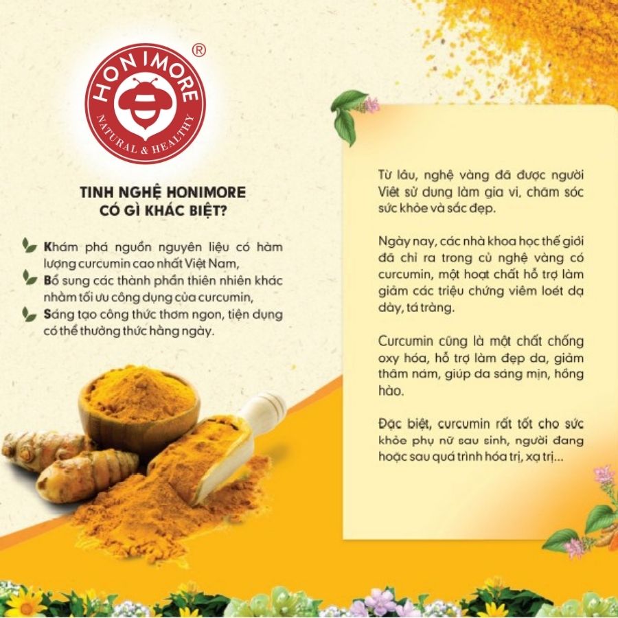 Tinh Nghệ Canxi Honimore 3 trong 1 - 10 gói Thơm ngon, dễ uống