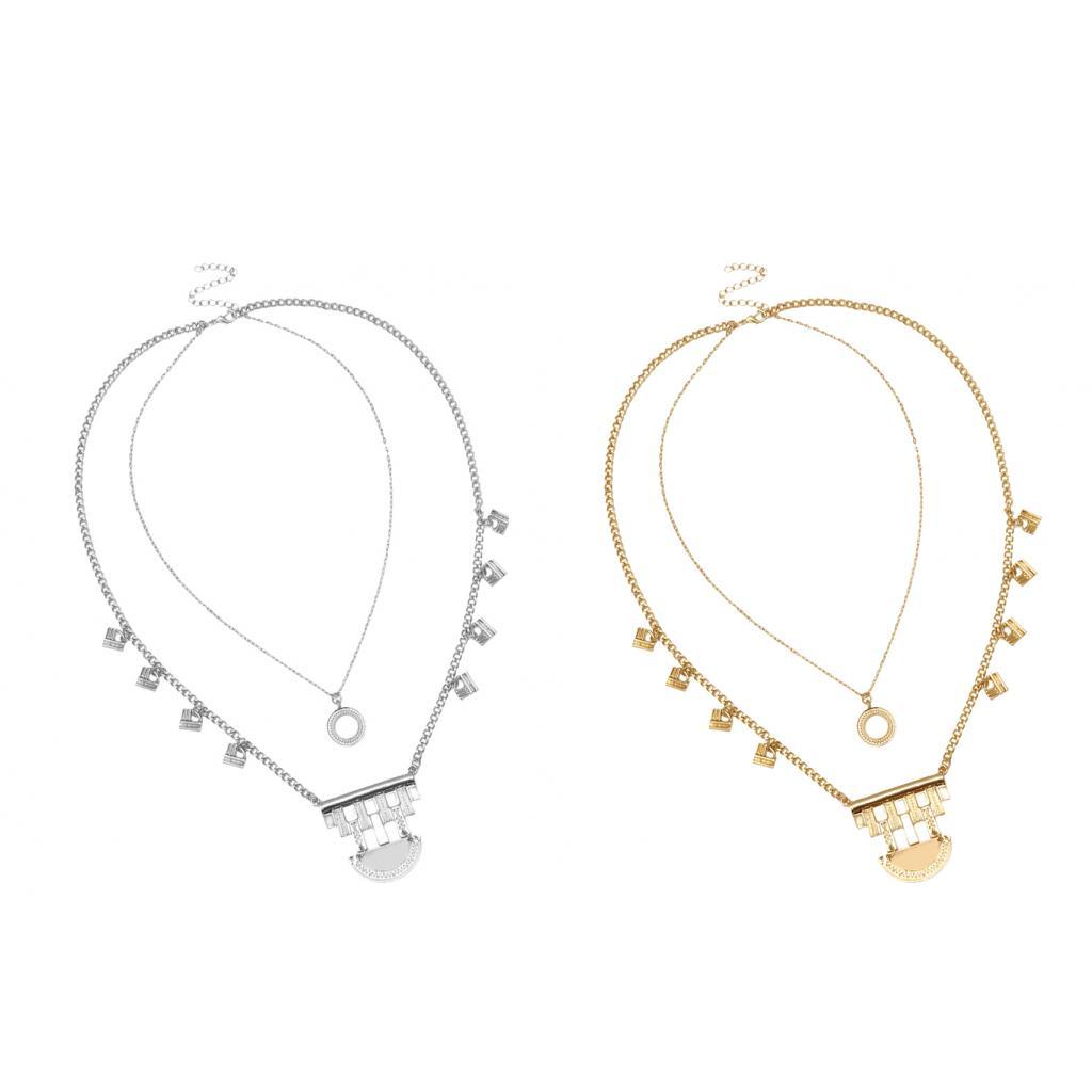 Geomatric Double Layers Chain Necklaces Charms Pendant