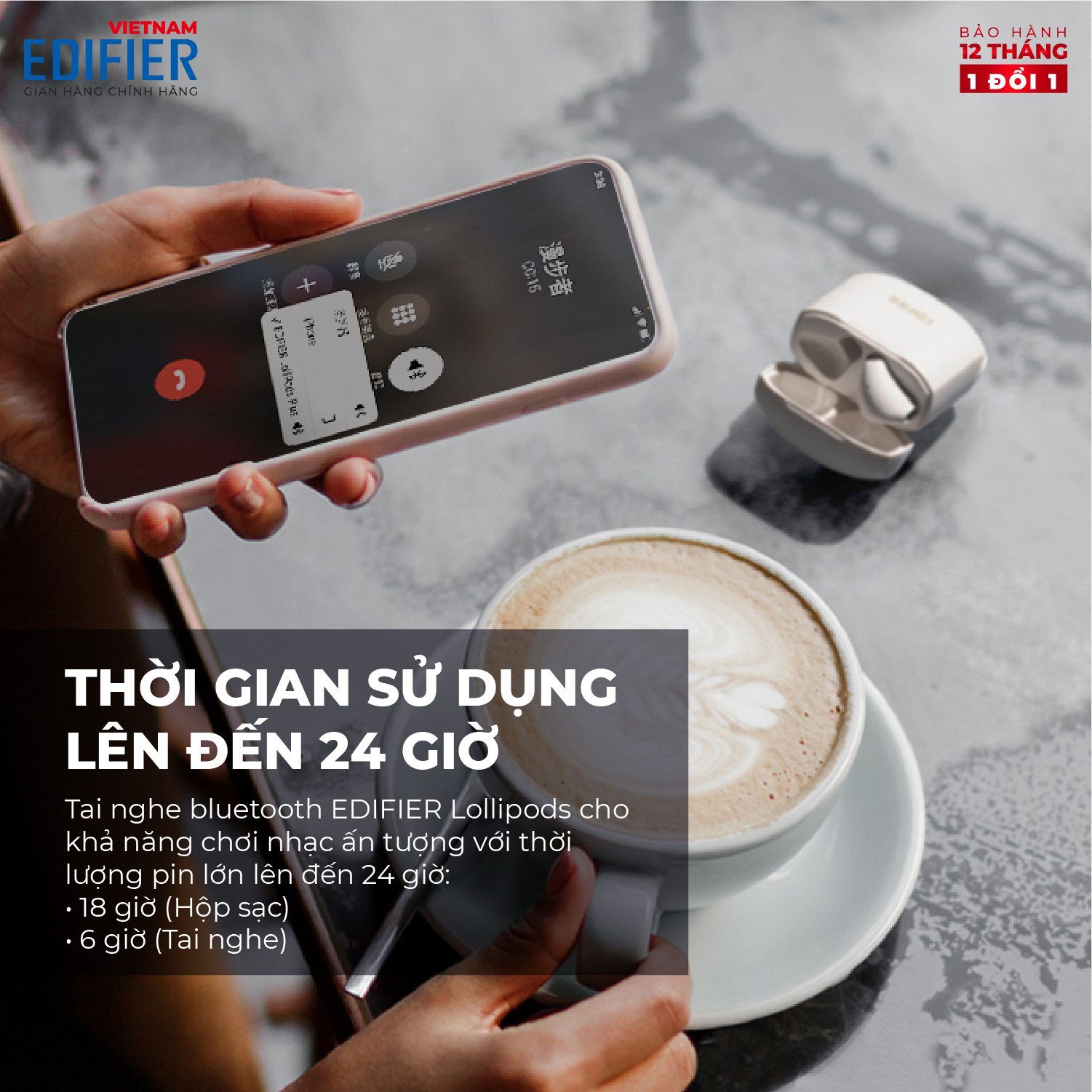 Tai nghe Bluetooth 5.0 EDIFIER TWS200 Plus Bản quốc tế mới nhất Thời gian hoạt động 24 giờ Chống ồn CVC 8.0 Chip APTX - Hàng phân phối chính hãng