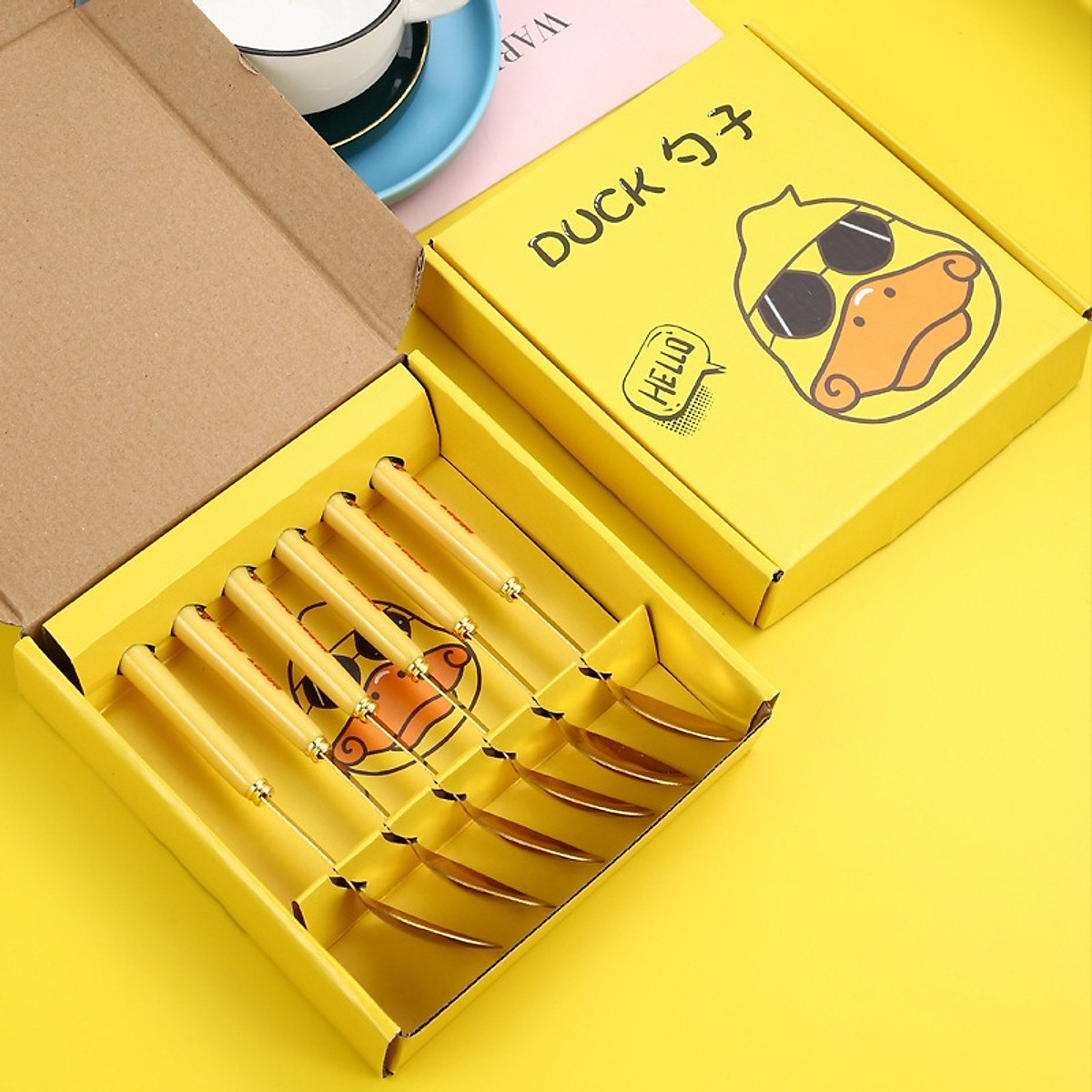 Set 6 Thìa Hình Vịt Vàng Cute Dễ Thương Dành Cho Bé