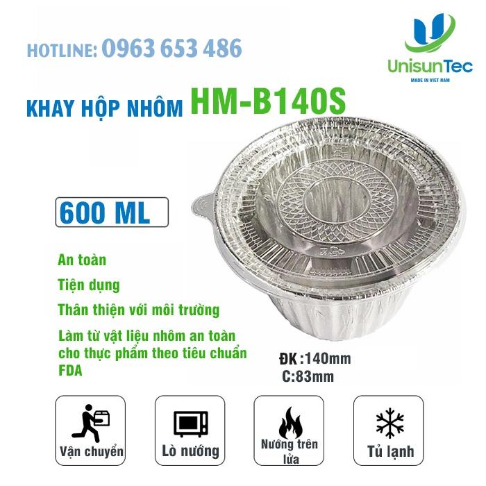 Sỉ 125 cái khay tô tròn giấy bạc đựng thực phẩm HM-B140S có nắp nhựa - 600ml tiện dụng