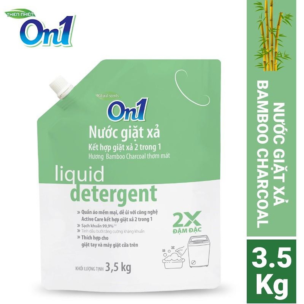 Túi nước giặt xả On1 chống lem màu hương Bamboo Charcoal 3.5Kg - Sạch khuẩn, khử mùi, kết hợp giặt xả 2 trong 1 - N6903