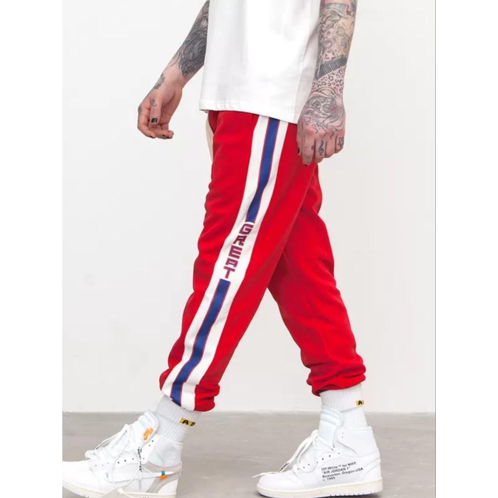 Quần jogger đỏ sọc ulzzang - ẢNH THẬT