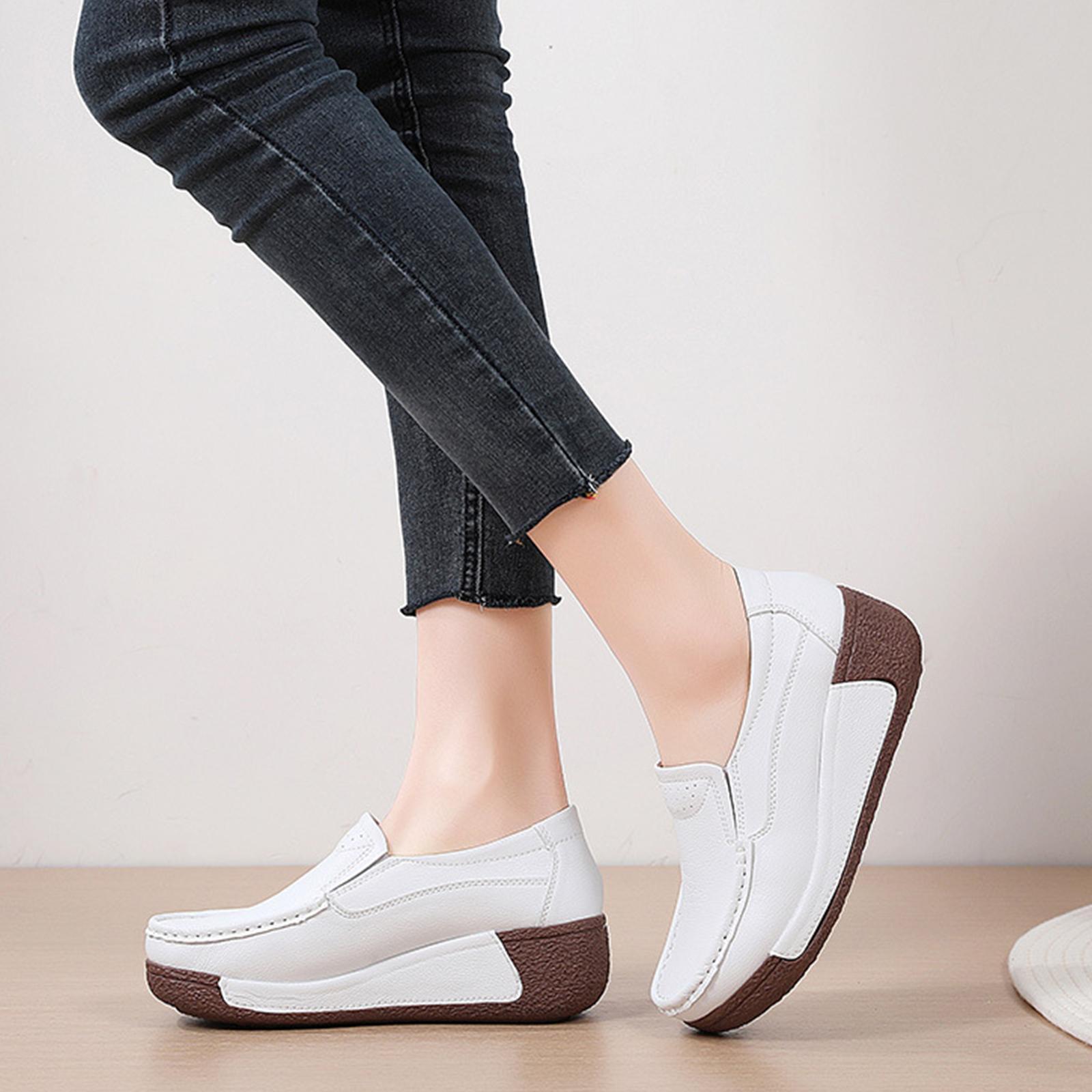 Women's Casual Shoes Streetwear Slip on Women Sneakers for 35 white