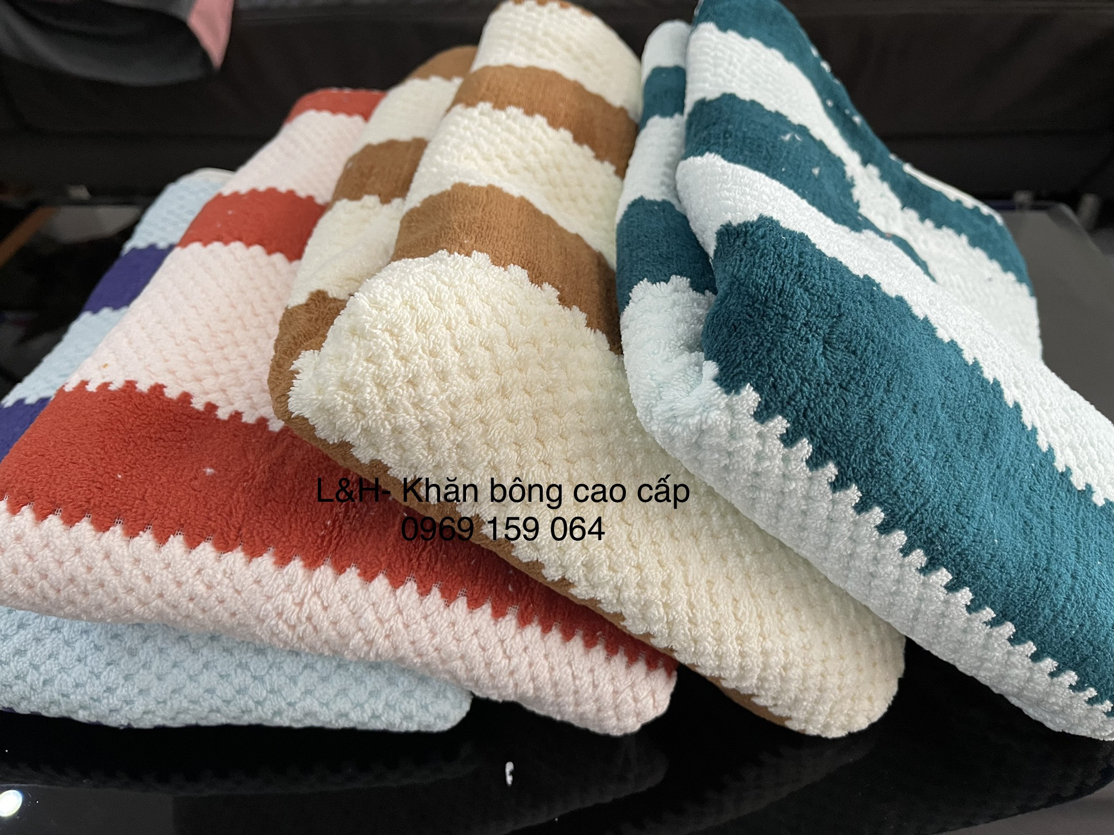 Khăn mặt lông cừu, Kẻ thẳng- hạt gạo, KT 30x50cm