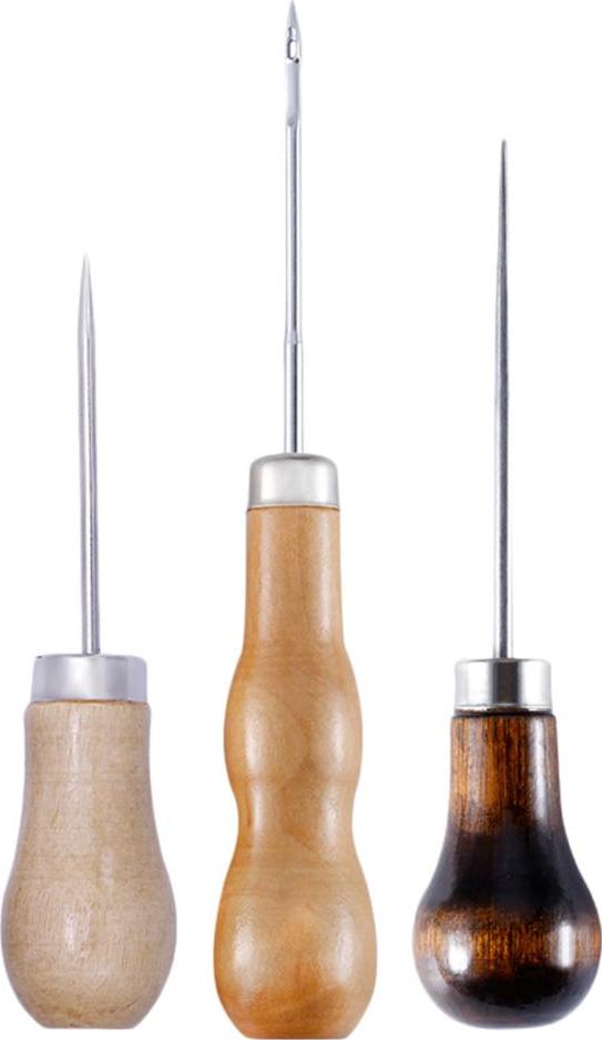 3 Chiếc Tay Cầm Bằng Gỗ Awl Da Thủ Công Khâu Awl DIY May Da Dụng Cụ