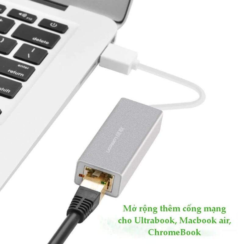 Ugreen UG2025720257TK 15CM màu Bạc Cáp chuyển đổi USB 2.0 sang cổng LAN RJ45 tốc độ 100Mbps vỏ nhôm - HÀNG CHÍNH HÃNG