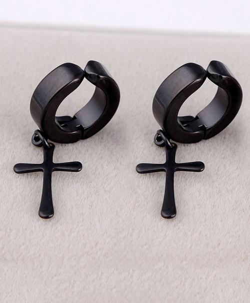 Bông tai kẹp thánh giá tòn ten BT380, Khuyên tai thánh giá kẹp thời trang unisex - Màu đen