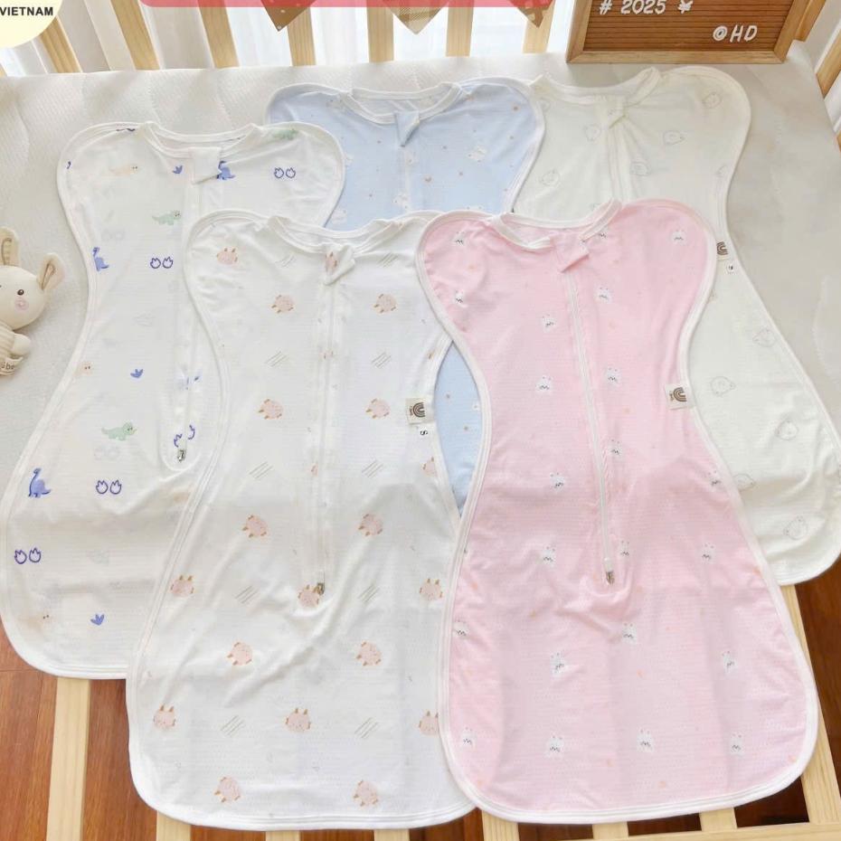 Nhộng Chũn Thông Hơi Giúp Bé Ngủ Ngon Co Giãn, Mềm Mát, Có Khóa 2 Chiều Thoải Mái Và Tiện Dụng - Gấu- Xanh Biển
