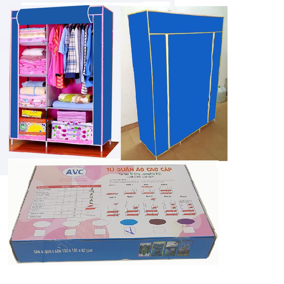 Tủ Vải Quần Áo 2 Buồng 6 Ngăn To, Bền loại cửa có 2 khóa kéo - ảnh kèm theo thật 100%