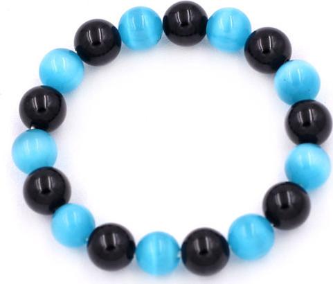 Chuỗi tay Đá Mắt Mèo Xanh Biển mix Thạch Anh Đen size 10 ly - Vòng tay size vừa phù hợp cho nữ