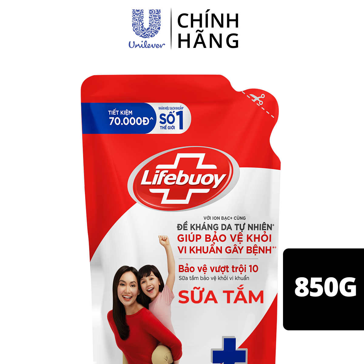 Sữa Tắm Lifebuoy Sạch Khuẩn Bảo Vệ Khỏi 99.9% Vi Khuẩn Chứa Ion Bạc+ Hỗ Trợ Cùng Đề Kháng Da Tự Nhiên Túi 800G