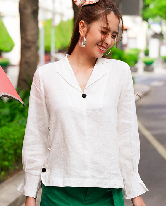 Áo Cổ Ve Linen Vinca TOP148 Thời trang thiết kế Hity