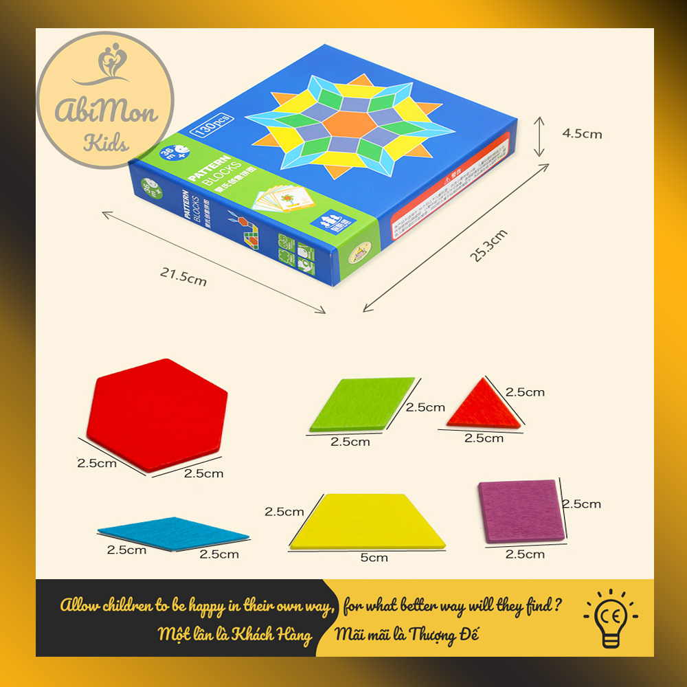 Bộ Ghép Hình Pattern Block Cho Bé (130 miếng) || Montessori cao cấp || Đồ chơi Gỗ - Giáo dục - An toàn - Thông minh