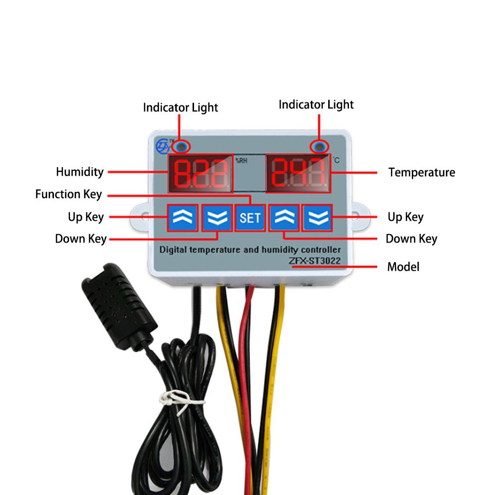 ZFX-ST3022 Temperature Humidity Controller Digital Dual Display Thermostat Humidistat Controller for Freezer Fridge