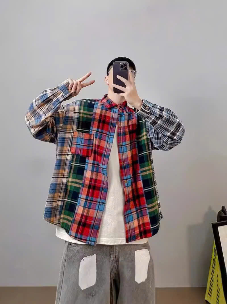 Áo sơ mi nam nữ form rộng 2N Unisex somi khoác ngoài sọc caro nhiều màu số 24