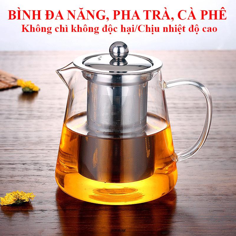 Bình pha trà, Ấm pha trà thủy tinh chịu nhiệt, Bình trà thủy tinh chịu nhiệt BT-05, có Lõi lọc trà và Nắp bằng Inox