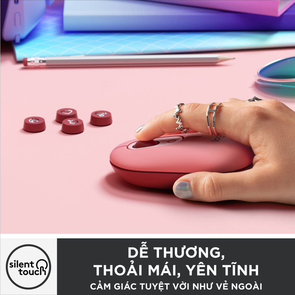 Chuột không dây bluetooth Logitech POP MOUSE - giảm ồn, nút emoji tùy chỉnh - Hàng chính hãng