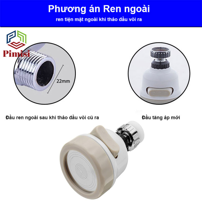 Đầu nối vòi rửa bát tăng áp đa năng 3 chế độ, xoay 360 độ Pimisi sử dụng cho cả vòi nước lavabo chậu rửa mặt và vòi chậu rửa chén bát ren trong và ren ngoài | Hàng chính hãng