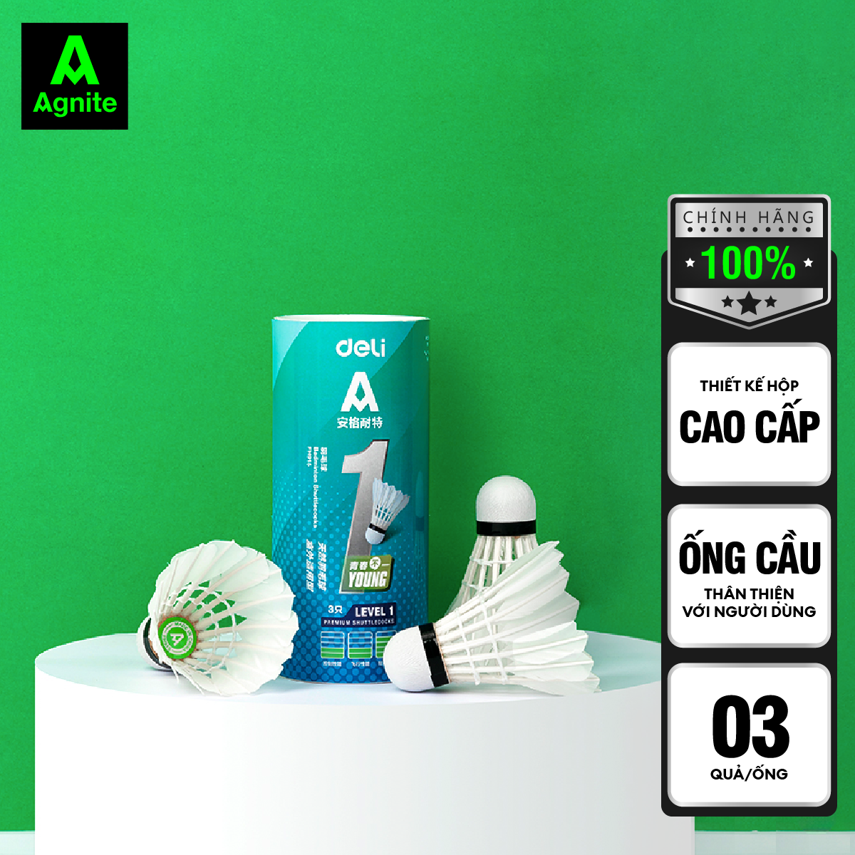 Hộp cầu lông cao cấp chính hãng Agnite, ống cầu lông vũ phục vụ luyện tập, thi đấu chuyên nghiệp - FH915 - Lẻ 1 quả cầu cao cấp