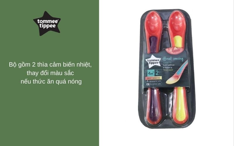 Thìa ăn dặm có báo nhiệt cho bé Tommee Tippee từ 4 tháng (set 2 thìa) - Heat Sensing - Màu tím/ Vàng