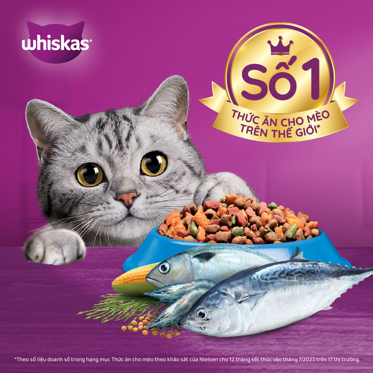 Thức ăn mèo whiskas vị cá biển túi 3kg