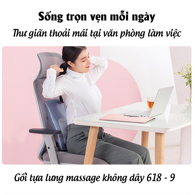 Gối Massage Kiêm Tựa Lưng LeerKang LEK-618-9-W phiên bản không dây, hồng ngoại, chất liệu Da thoáng khí, hàng chính hãng