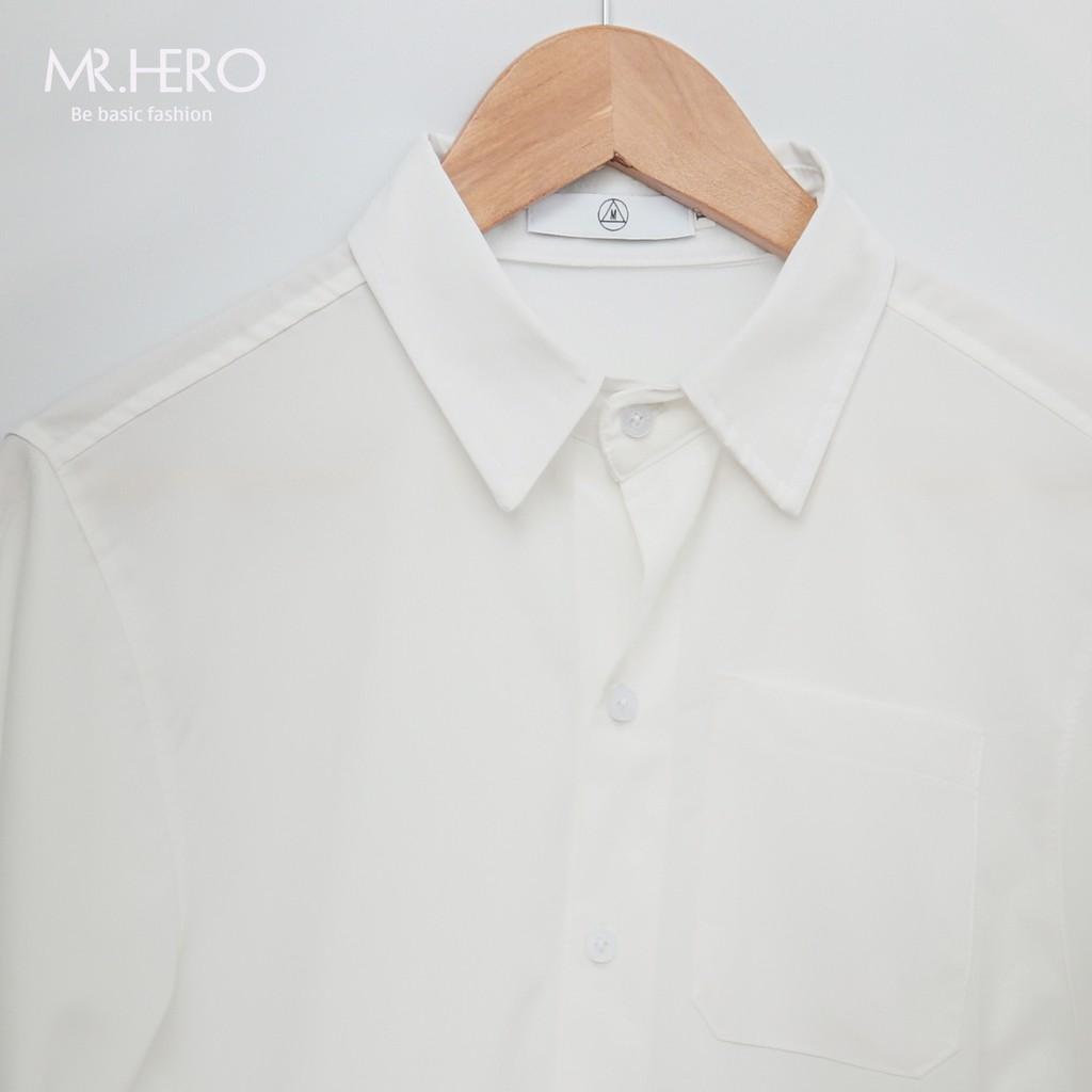 Áo Sơ Mi Unisex Trắng Trơn Dài Tay, Sơ Mi Dáng Rộng Phong Cách Hàn Quốc MR HERO SM06