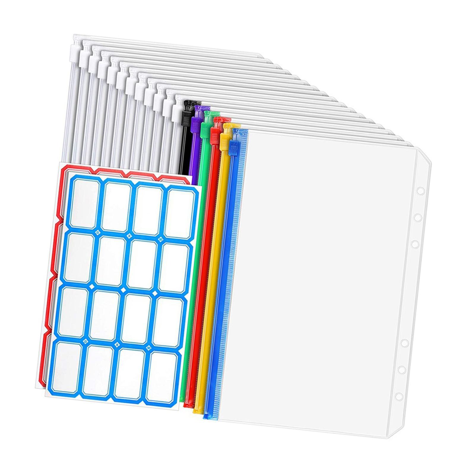 18 Pieces Binder Pocket Notebook Binder Loose Leaf Bags 6 Holes Binder Zipper Folders Waterproof Pouch Document Filing Bags