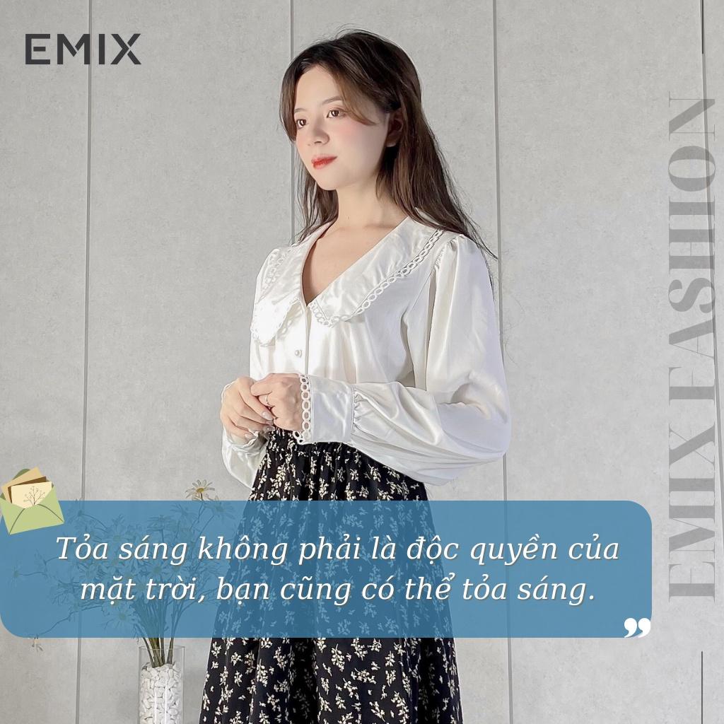 Chân váy nữ hoa nhí hoa đen EMIX , ulzzang, dáng dài, cạp chun, vải lụa mềm, co giãn, 1 lớp nhưng không lộ