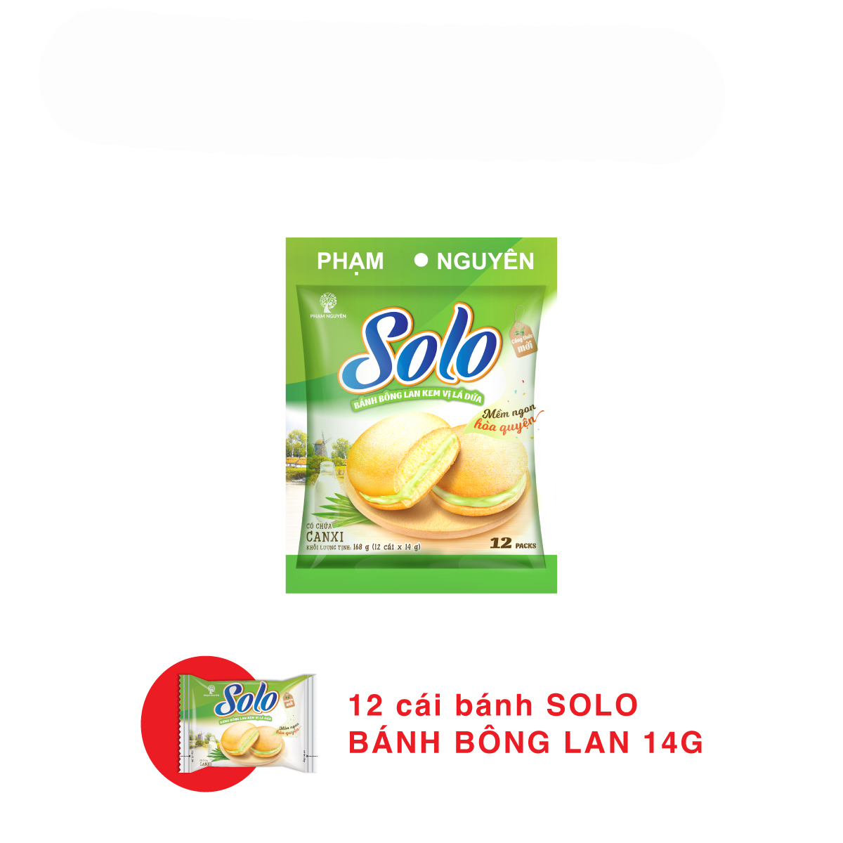 Bánh Solo kem vị lá dứa - Pandan NEW 168 (14g x 12cái)