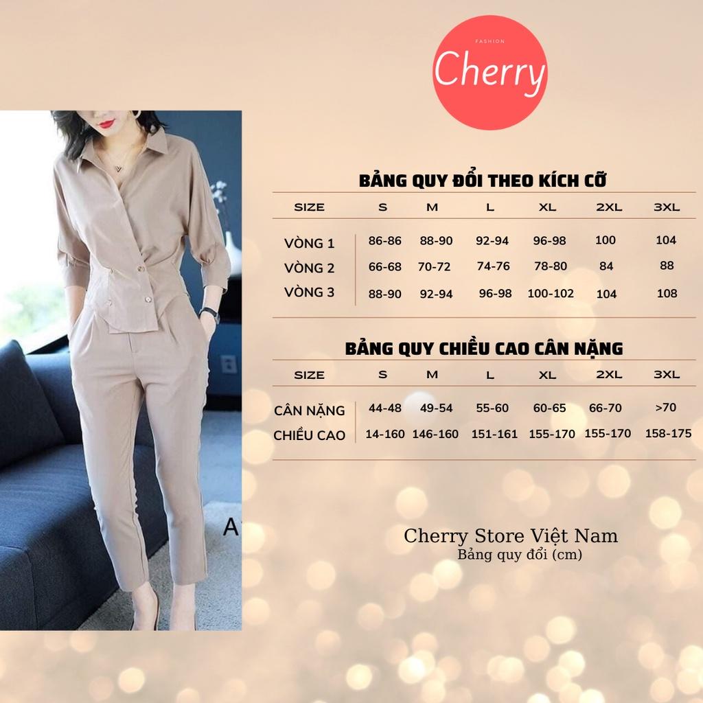 Quần âu nữ áo sơ mi công sở chéo cúc CHERRY set bộ quần áo nữ A1275